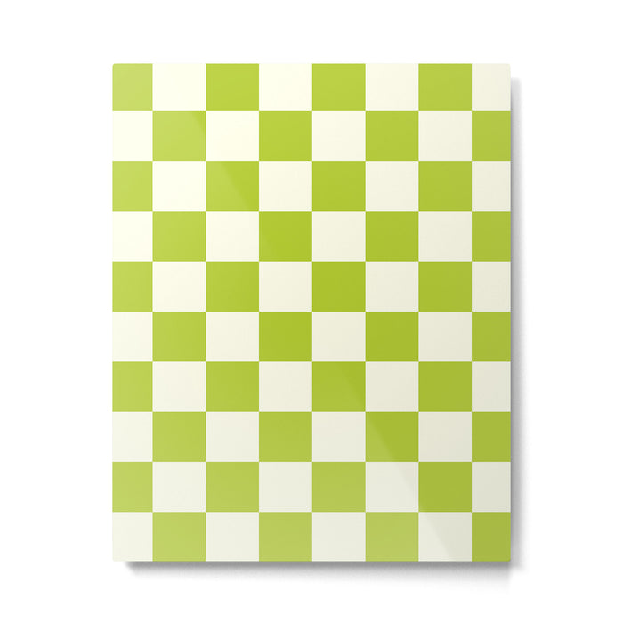 Retro vintage check: neon green and ice cream white Metal Print Gallery Image 1