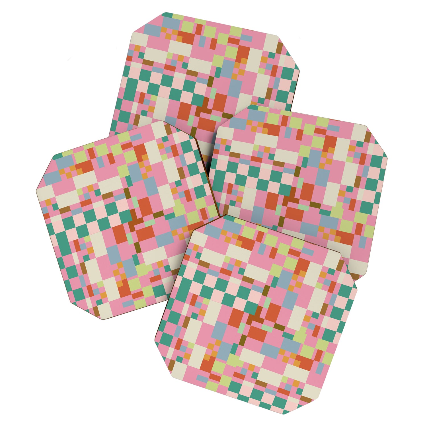 Retro vintage checkered geometric pattern Coaster Gallery Image 1