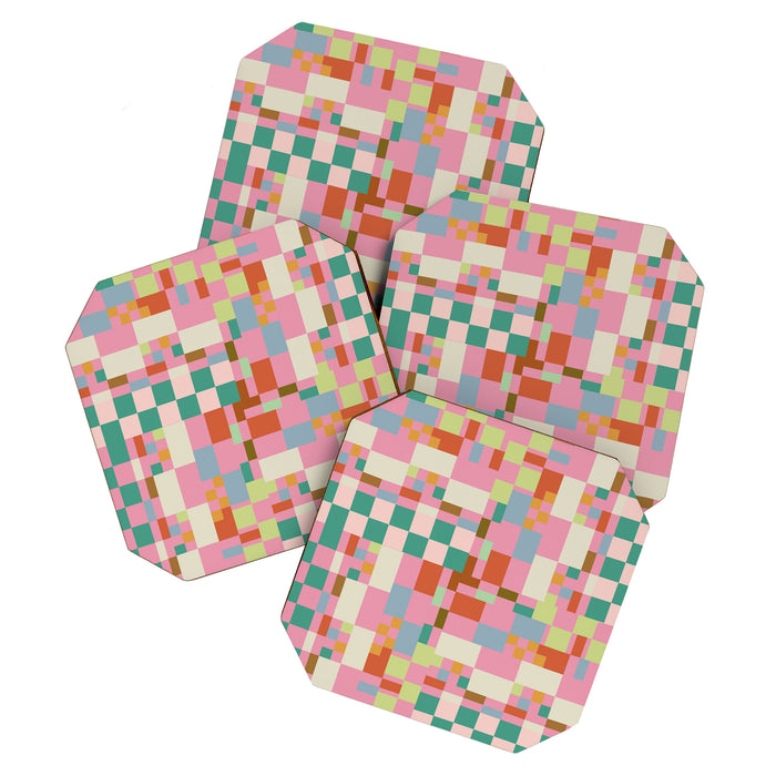 Retro vintage checkered geometric pattern Coaster Gallery Image 1