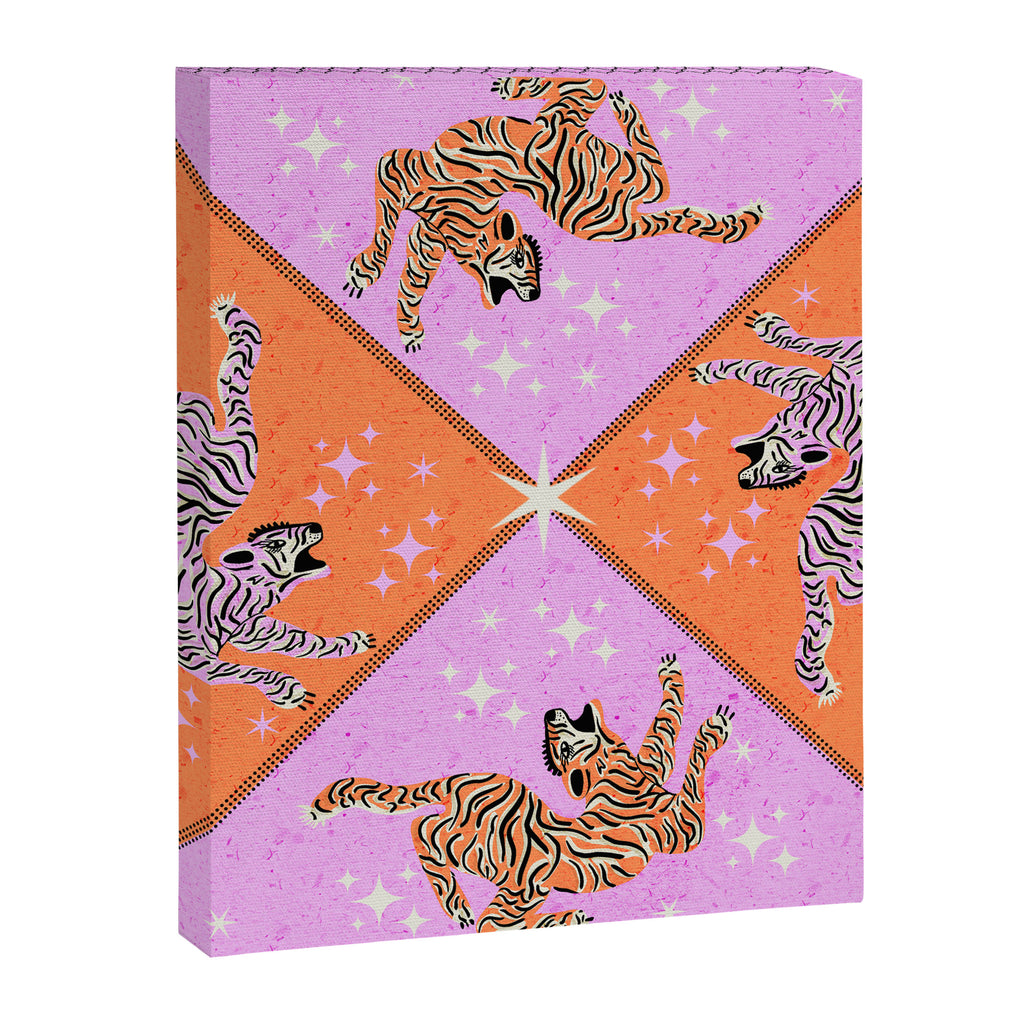 Retro vintage flying tiger geometric illustration in pink and orange background  Canvas Print Gallery Image 8