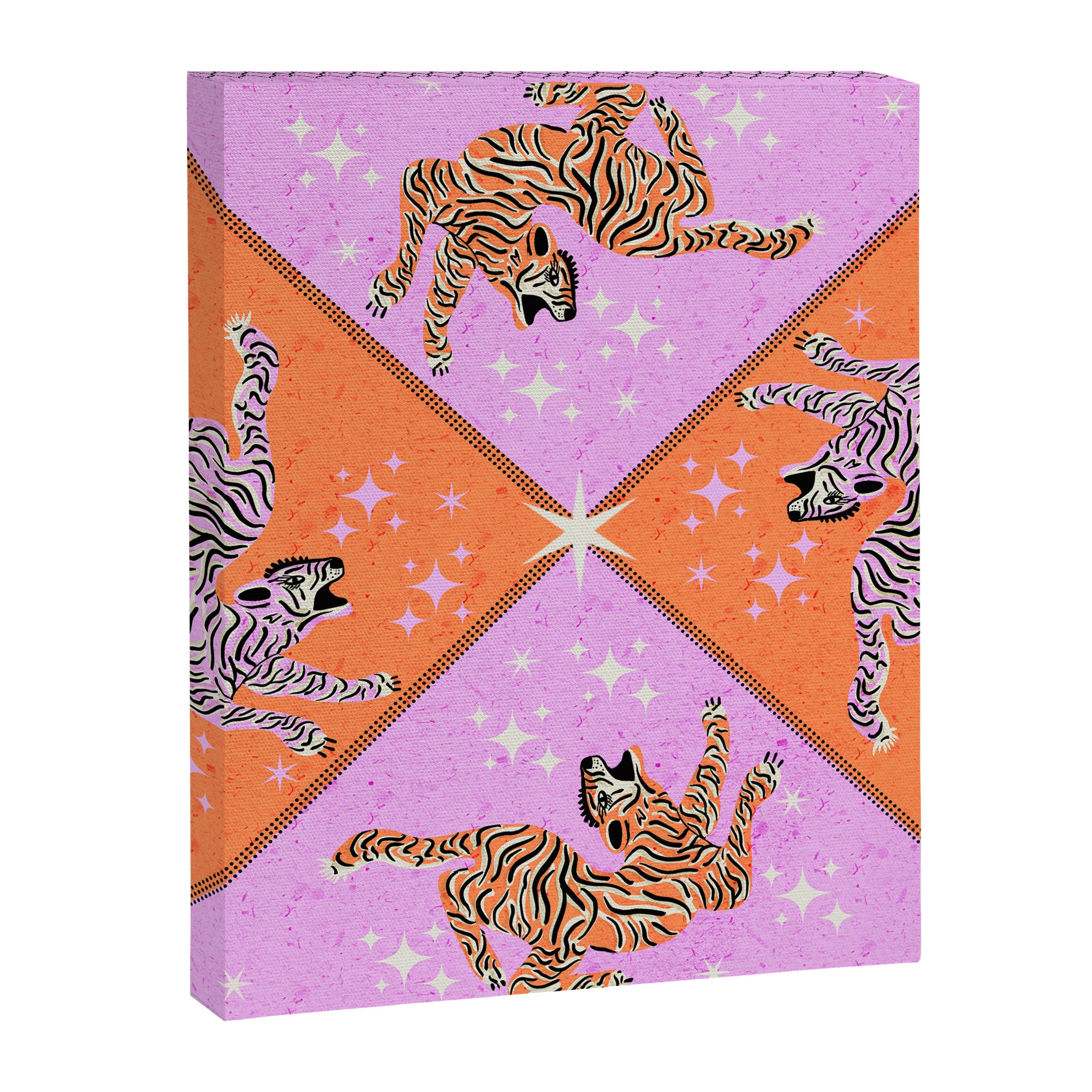 Retro vintage flying tiger geometric illustration in pink and orange background  Canvas Print Gallery Image 8