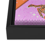 Retro vintage flying tiger geometric illustration in pink and orange background  Framed Canvas Print Gallery Image 3