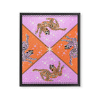 Retro vintage flying tiger geometric illustration in pink and orange background  Framed Canvas Print Gallery Image 8