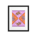 Retro vintage flying tiger geometric illustration in pink and orange background  Framed Art Print Gallery Image 6