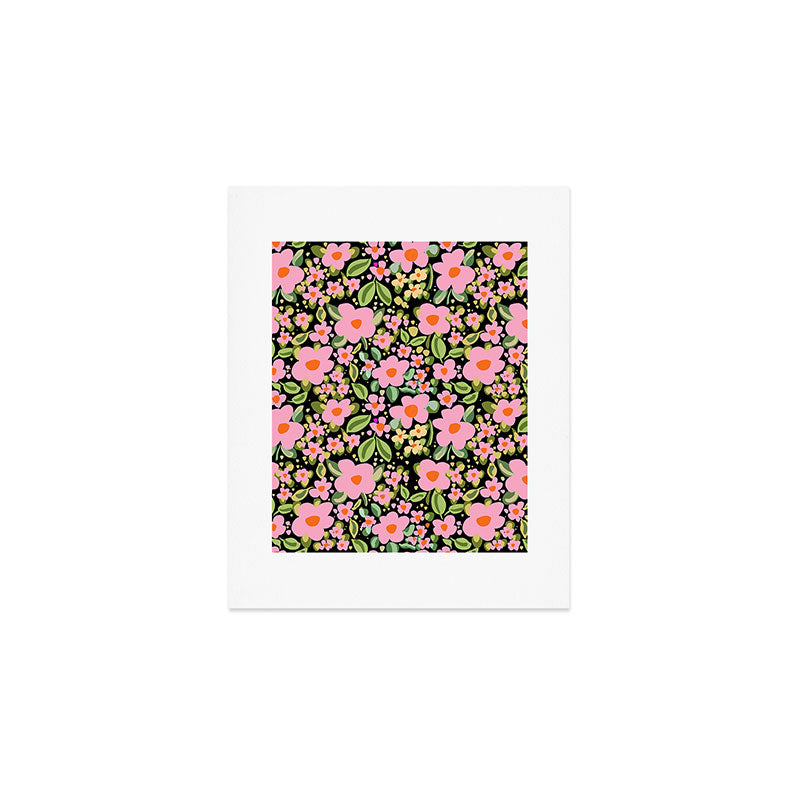 Retro vintage pink daisies pattern  Art Print Gallery Image 1