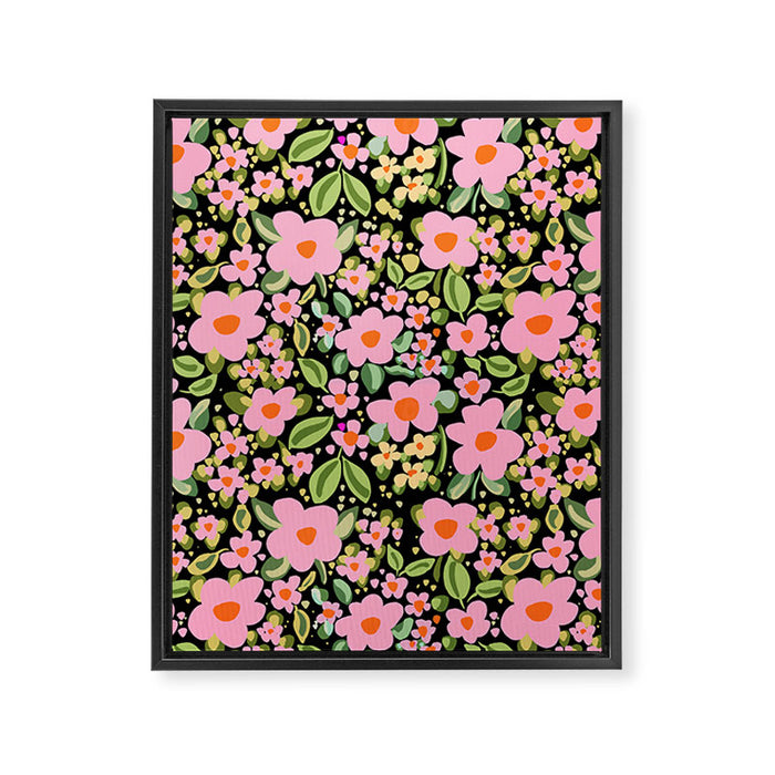 Retro vintage pink daisies pattern  Framed Canvas Print Gallery Image 1