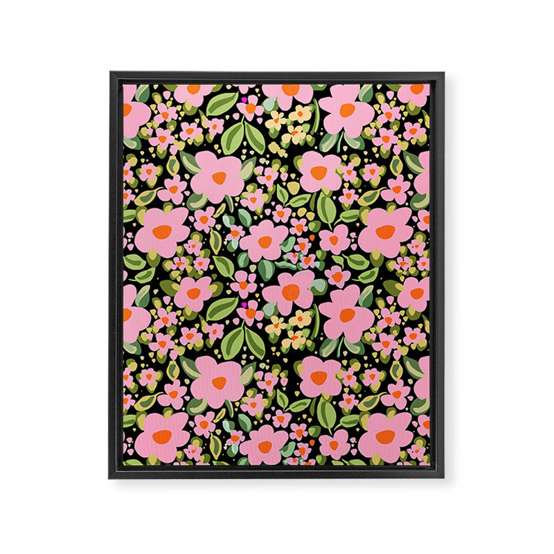Retro vintage pink daisies pattern  Framed Canvas Print Gallery Image 8