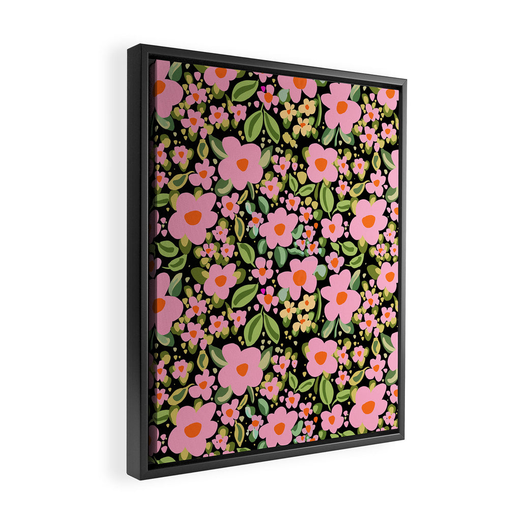 Retro vintage pink daisies pattern  Framed Canvas Print Gallery Image 2