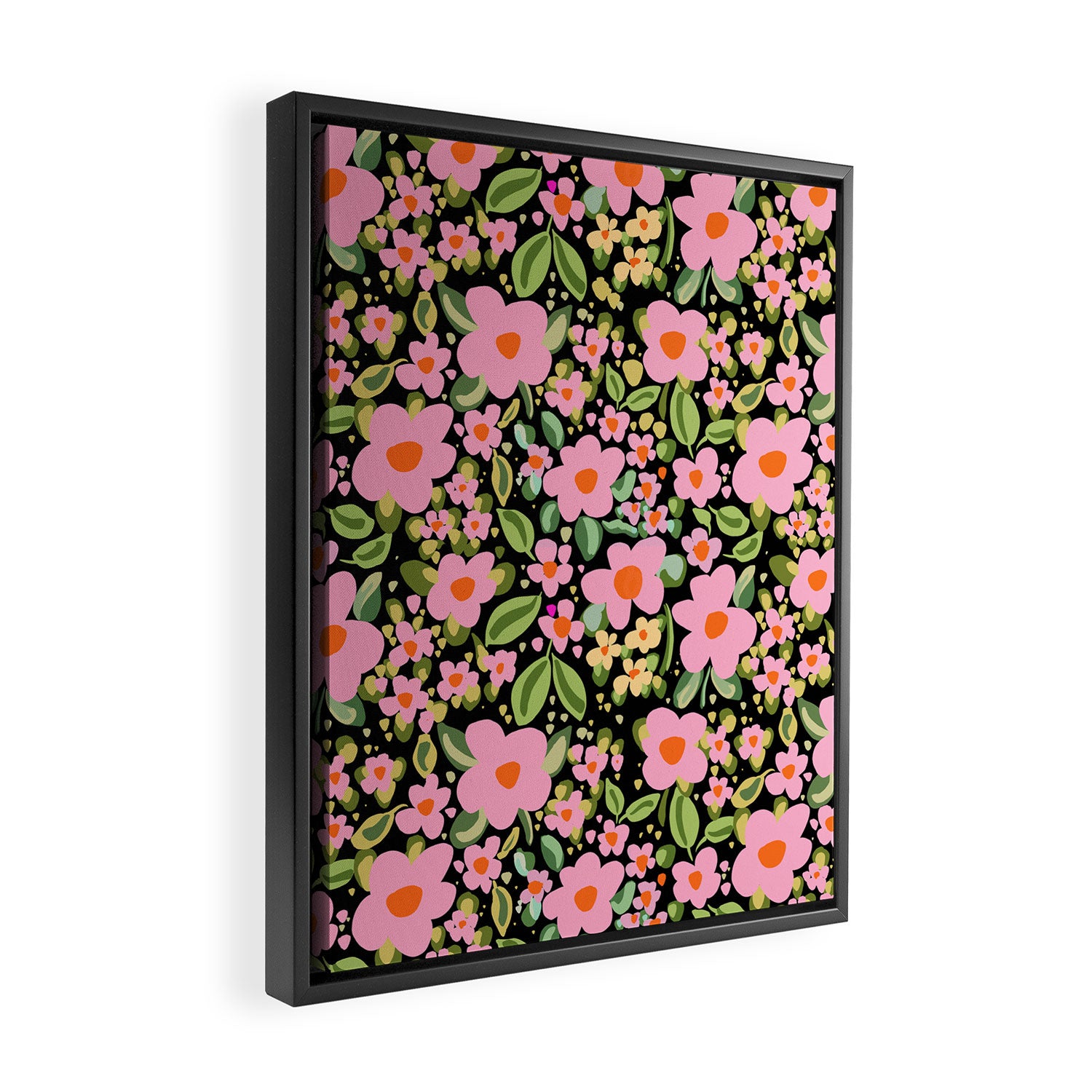 Retro vintage pink daisies pattern  Framed Canvas Print Gallery Image 2