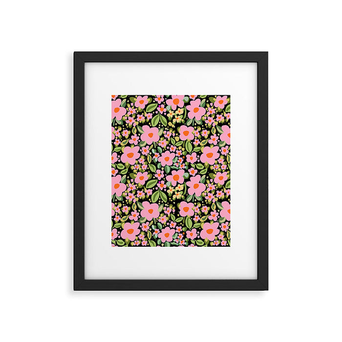 Retro vintage pink daisies pattern  Framed Art Print Gallery Image 1