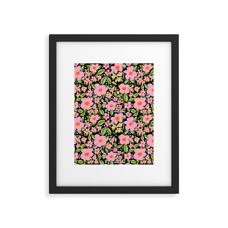 Retro vintage pink daisies pattern  Framed Art Print Gallery Image 6