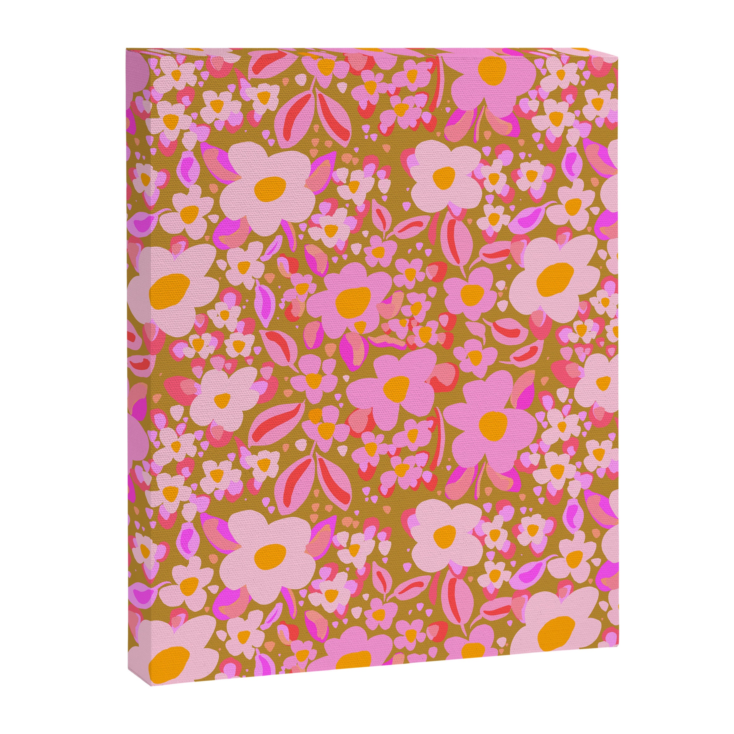Retro vintage pink daisies pattern  Canvas Print Gallery Image 8