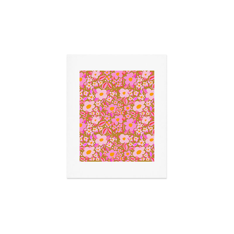 Retro vintage pink daisies pattern  Art Print Gallery Image 1