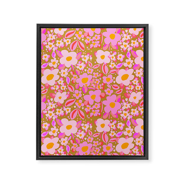 Retro vintage pink daisies pattern  Framed Canvas Print Gallery Image 1