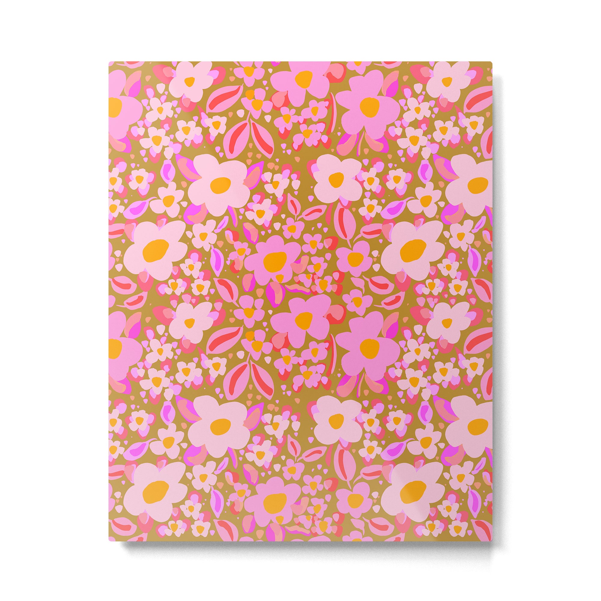 Retro vintage pink daisies pattern  Metal Print Gallery Image 6