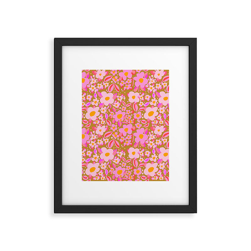 Retro vintage pink daisies pattern  Framed Art Print Gallery Image 6