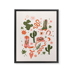 Retro Western-Inspired Pattern with Cacti, Snakes, and Cowboy Boots Framed Canvas Print Gallery Image 8