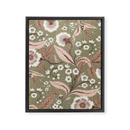 Sage Green and Mocha Mousse Vintage Floral Pattern Framed Canvas Print Gallery Image 8