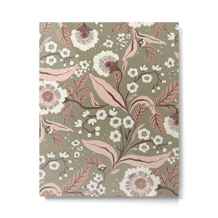 Sage Green and Mocha Mousse Vintage Floral Pattern Metal Print Gallery Image 1