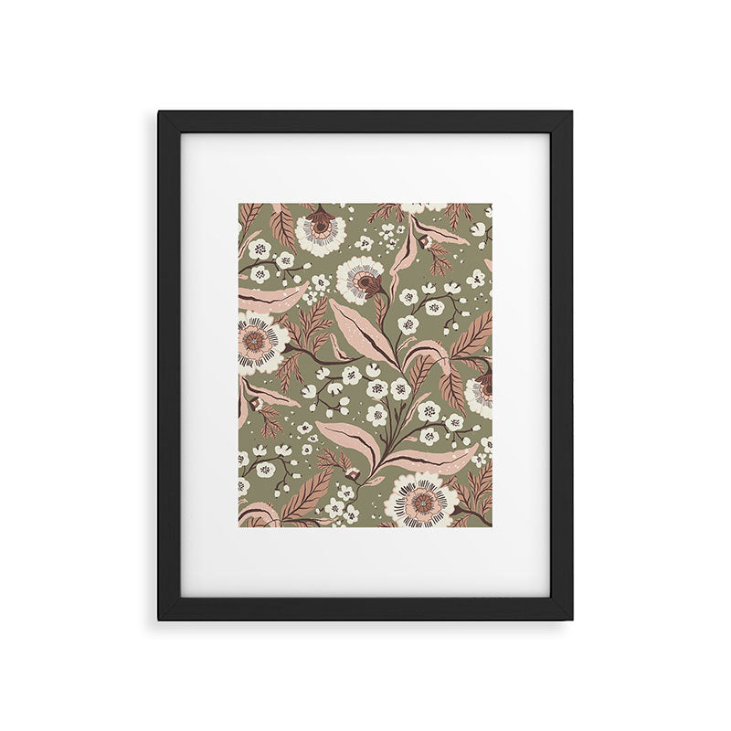 Sage Green and Mocha Mousse Vintage Floral Pattern Framed Art Print Gallery Image 6