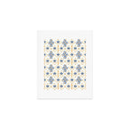 Scandinavian Geometric Floral Pattern  Nordic Folk Tile Design Blue and Mustard Modern Decor Art Print Gallery Image 1