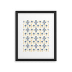 Scandinavian Geometric Floral Pattern  Nordic Folk Tile Design Blue and Mustard Modern Decor Framed Art Print Gallery Image 6