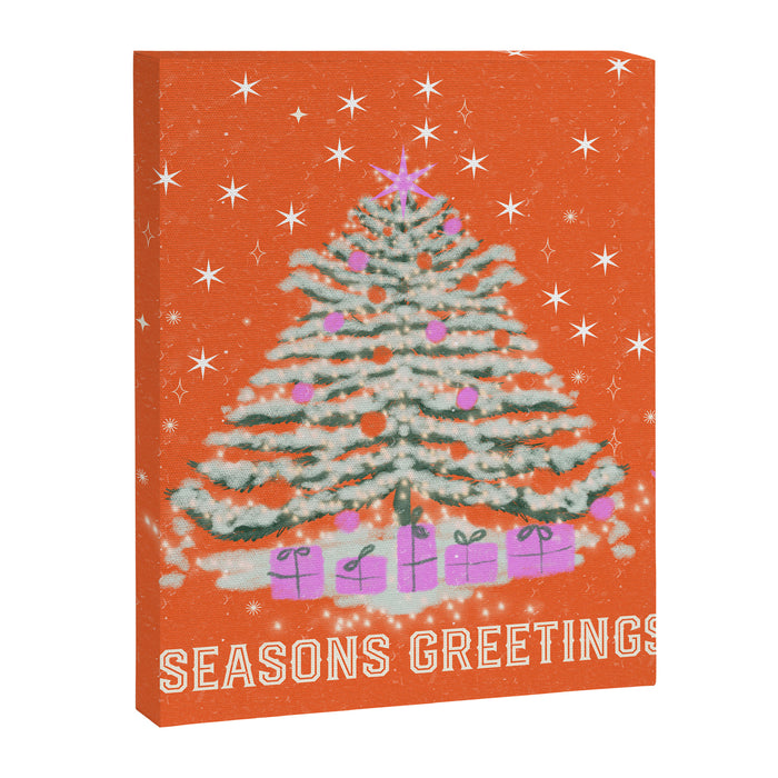 Seasons Greetings Snowy Christmas Tree with Presents Canvas Print Gallery Image 1