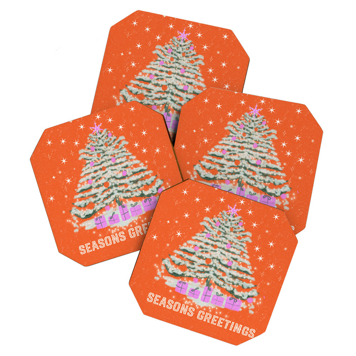 Seasons Greetings Snowy Christmas Tree with Presents Coaster Gallery Image 1