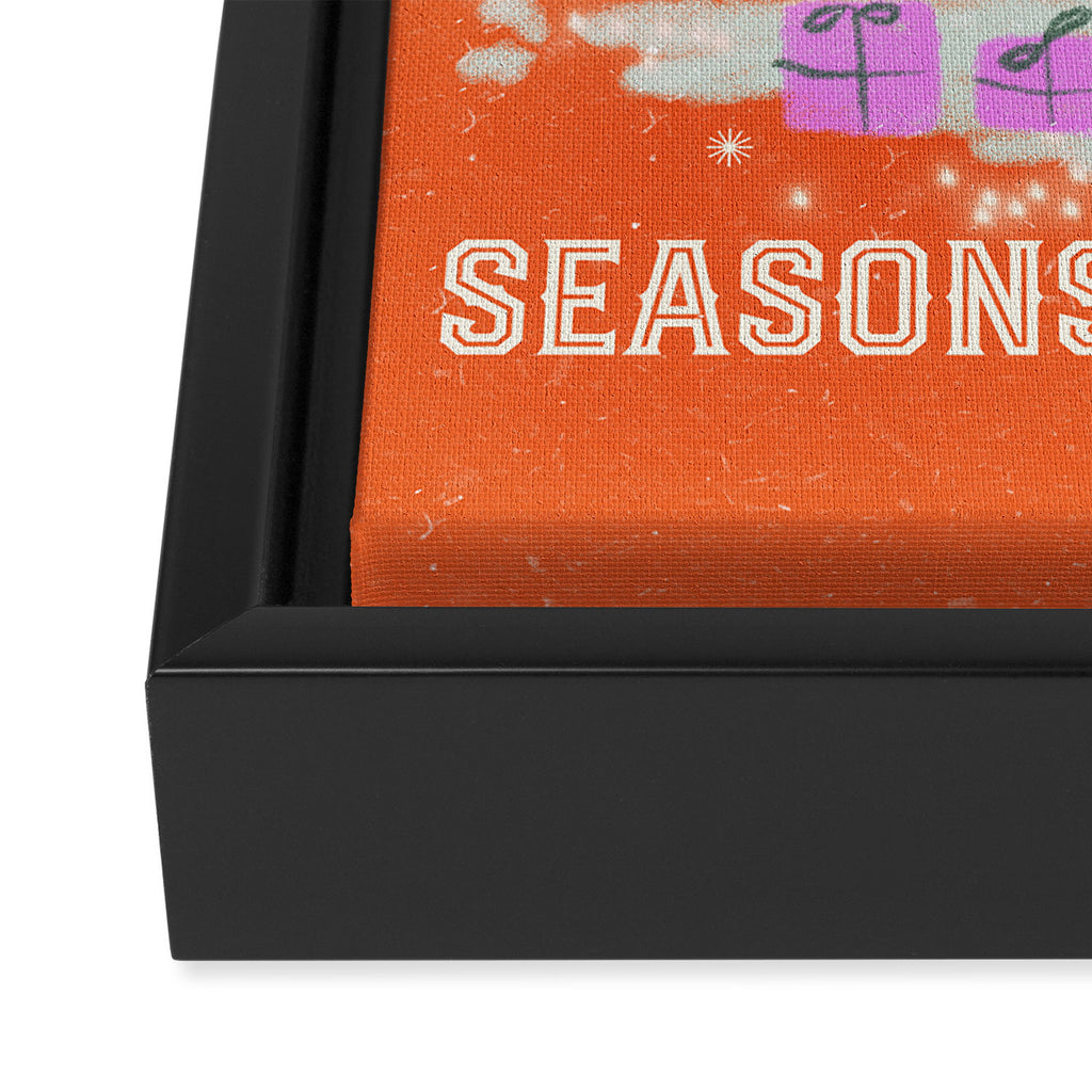 Seasons Greetings Snowy Christmas Tree with Presents Framed Canvas Print Gallery Image 3