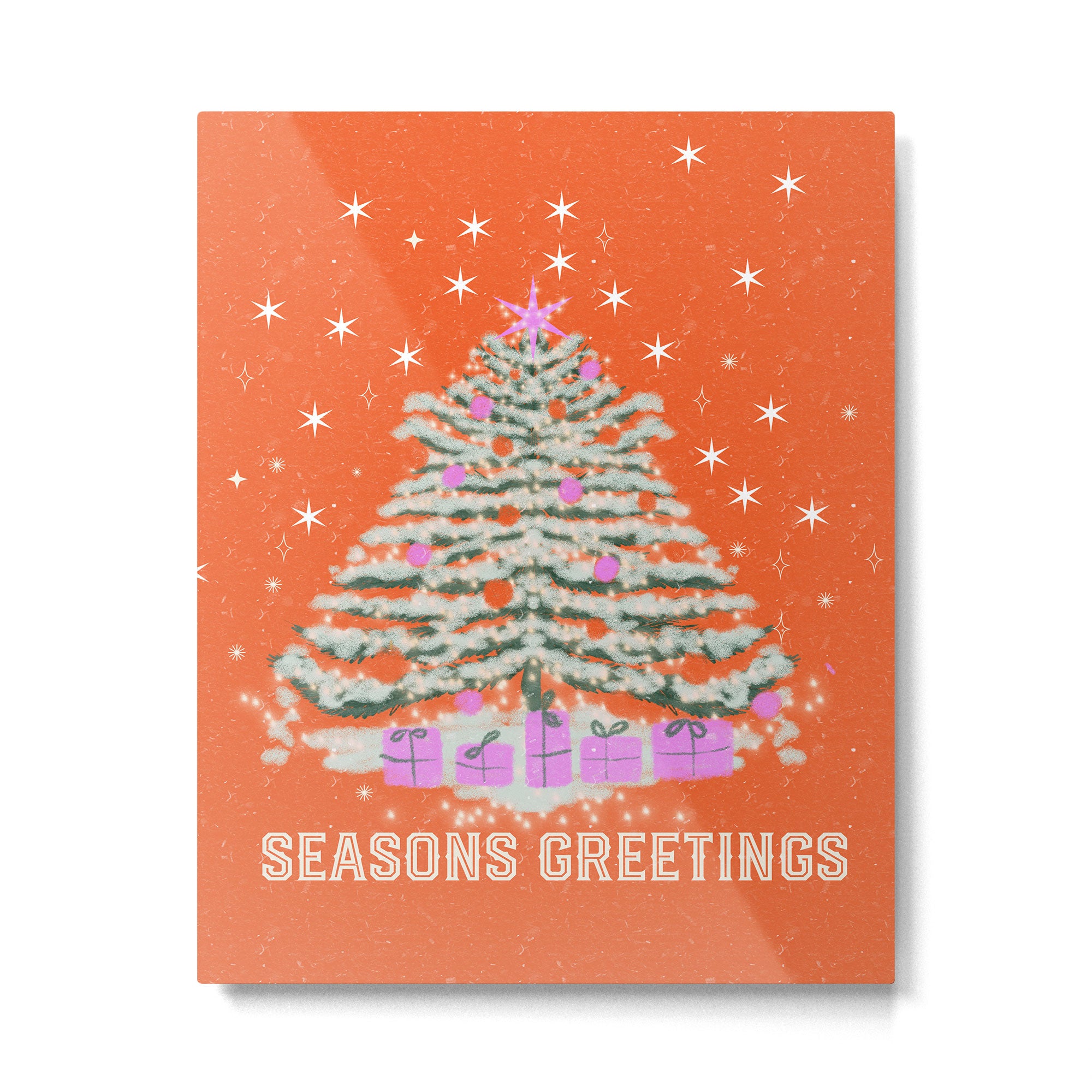 Seasons Greetings Snowy Christmas Tree with Presents Metal Print Gallery Image 6