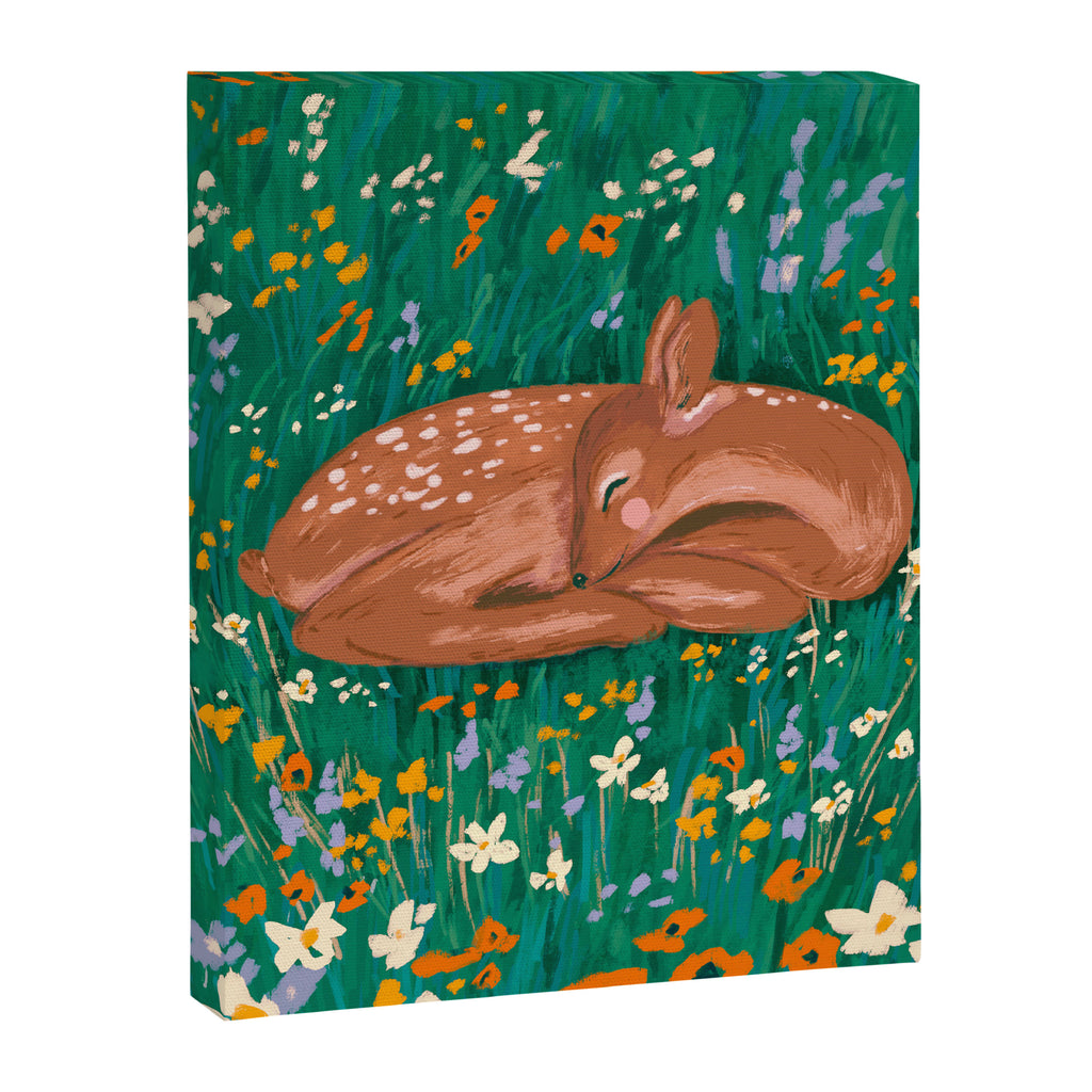 Sleeping Deer in Wildflower Meadow Whimsical Nature Illustration Canvas Print Gallery Image 8