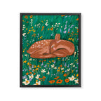 Sleeping Deer in Wildflower Meadow Whimsical Nature Illustration Framed Canvas Print Gallery Image 8