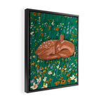 Sleeping Deer in Wildflower Meadow Whimsical Nature Illustration Framed Canvas Print Gallery Image 2