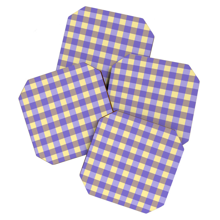 Soft Gingham Check Pattern  Lavender Pale Yellow and Taupe Vintage Coaster Gallery Image 1