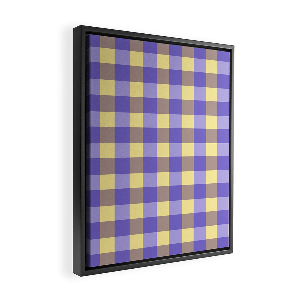 Soft Gingham Check Pattern  Lavender Pale Yellow and Taupe Vintage Framed Canvas Print Gallery Image 2