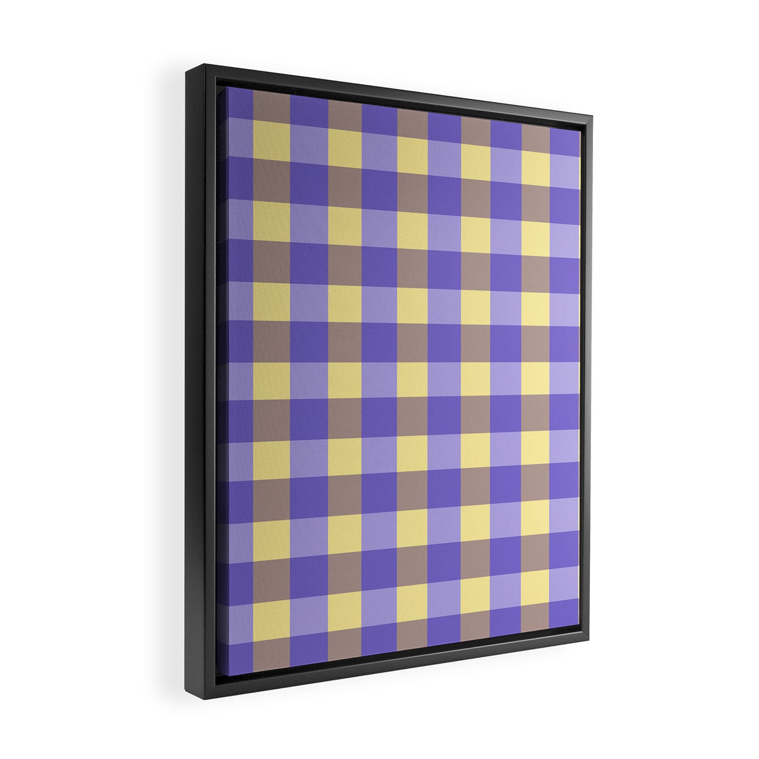Soft Gingham Check Pattern  Lavender Pale Yellow and Taupe Vintage Framed Canvas Print Gallery Image 2