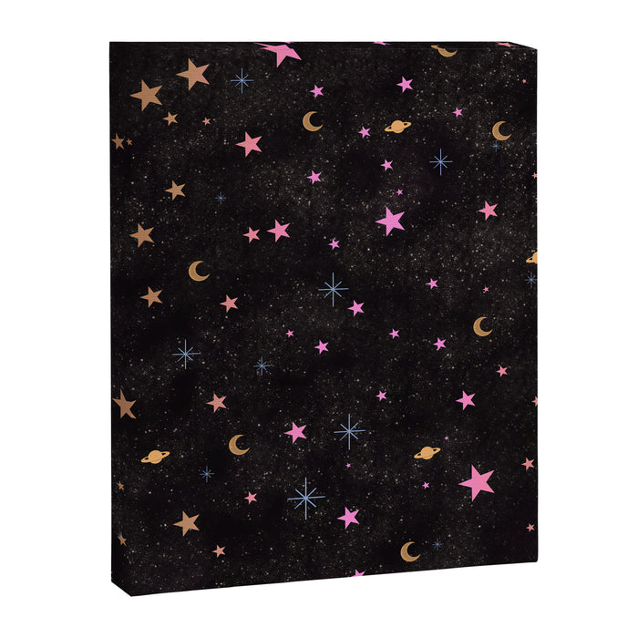 Spaces pattern with colourful stars moons and planets  Canvas Print Gallery Image 1