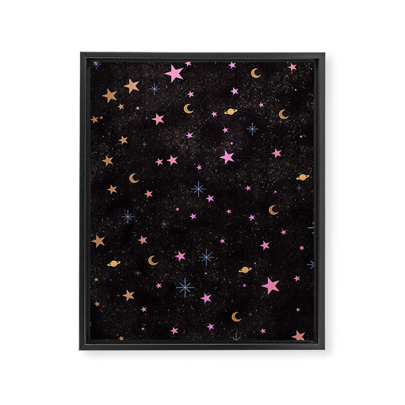 Spaces pattern with colourful stars moons and planets  Framed Canvas Print Gallery Image 8