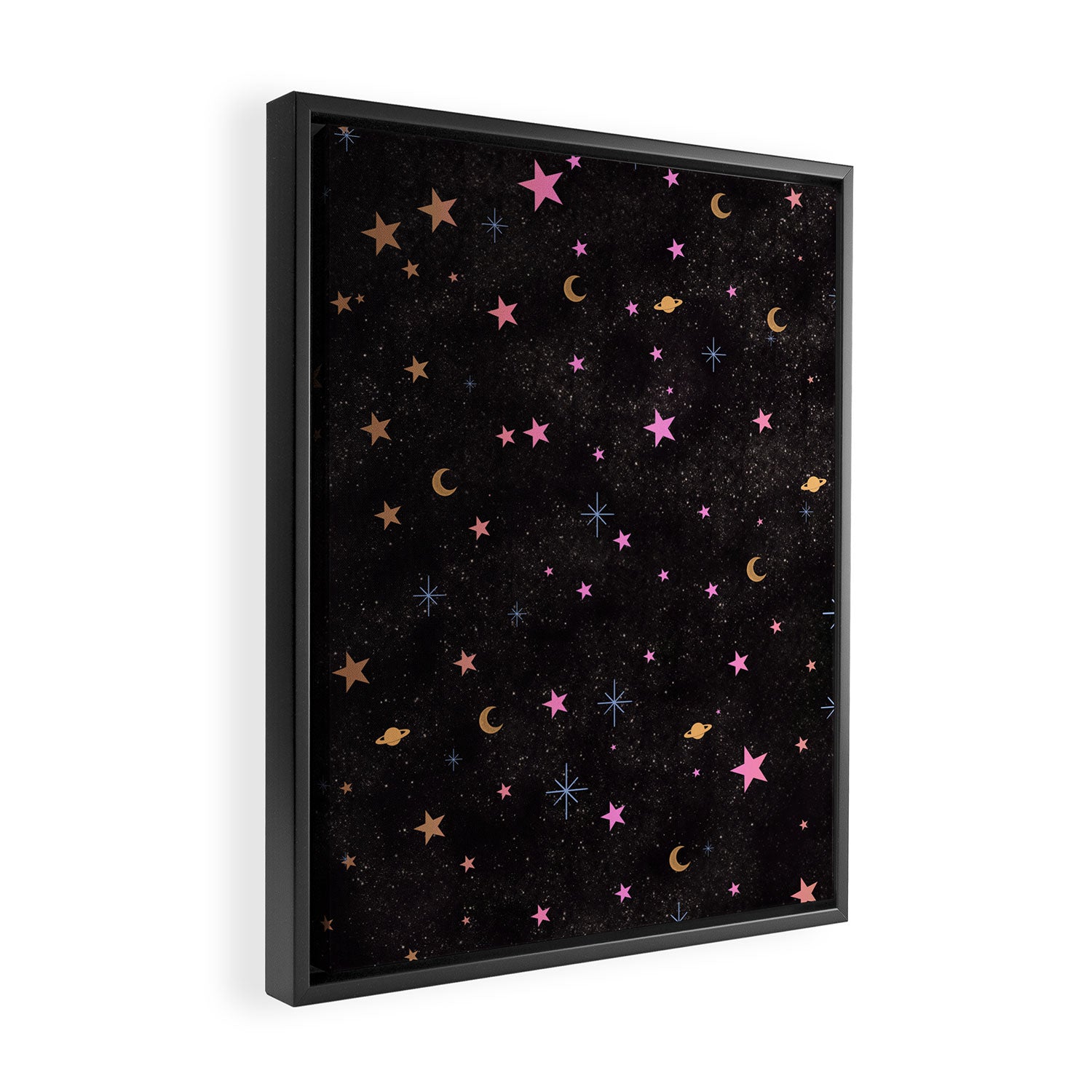 Spaces pattern with colourful stars moons and planets  Framed Canvas Print Gallery Image 2