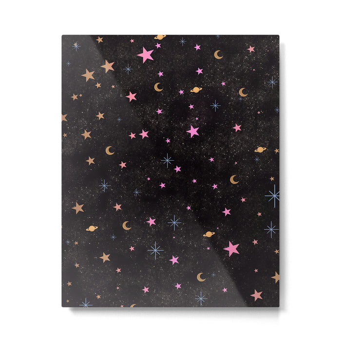 Spaces pattern with colourful stars moons and planets  Metal Print Gallery Image 1