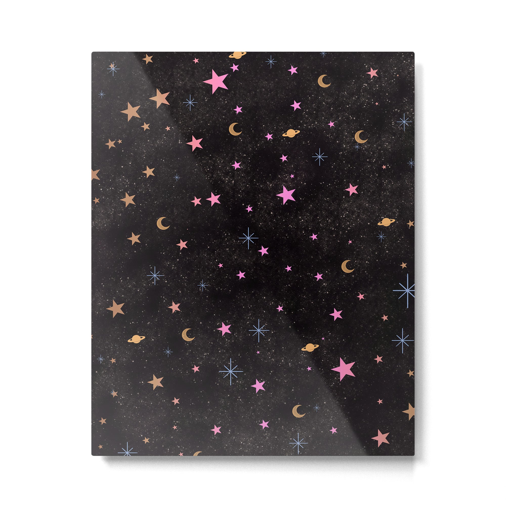 Spaces pattern with colourful stars moons and planets  Metal Print Gallery Image 6