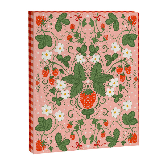 Strawberry Picnic Pattern with Gingham Border Canvas Print Gallery Image 1