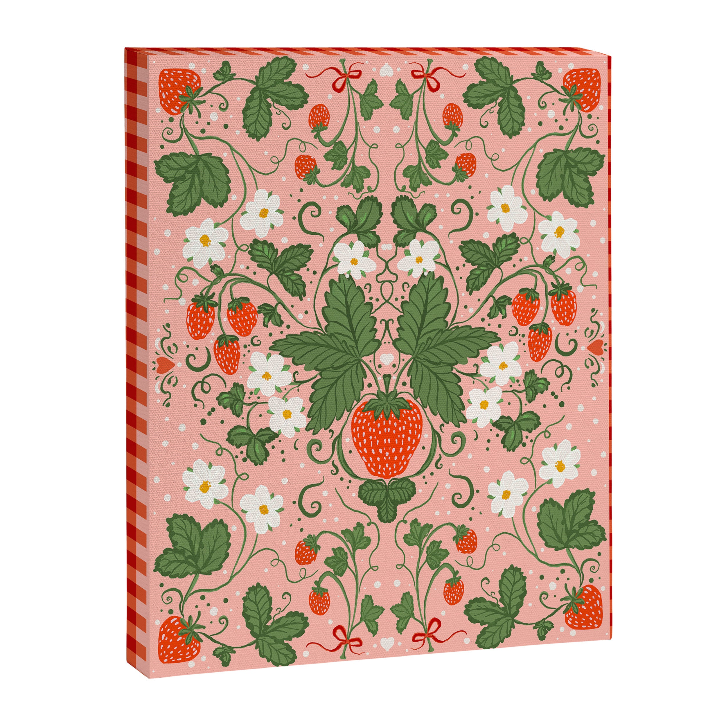 Strawberry Picnic Pattern with Gingham Border Canvas Print Gallery Image 6
