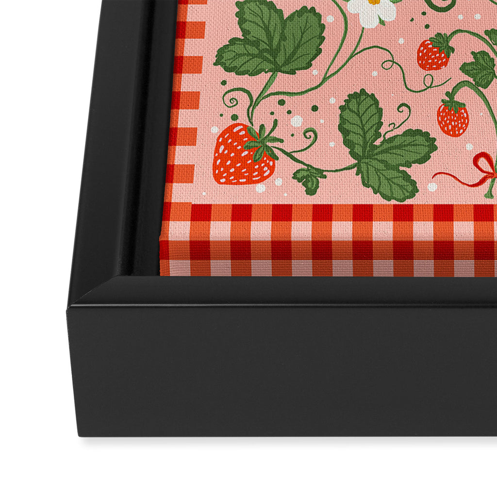 Strawberry Picnic Pattern with Gingham Border Framed Canvas Print Gallery Image 3
