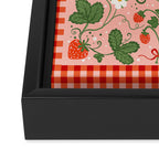 Strawberry Picnic Pattern with Gingham Border Framed Canvas Print Gallery Image 3