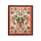 Strawberry Picnic Pattern with Gingham Border Framed Canvas Print Gallery Image 6