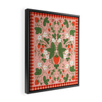 Strawberry Picnic Pattern with Gingham Border Framed Canvas Print Gallery Image 2