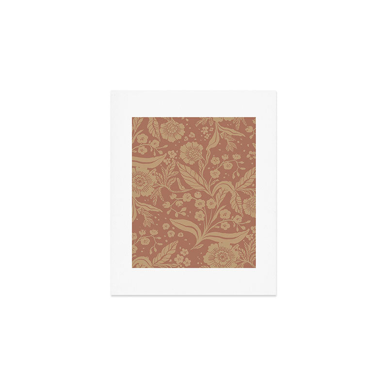 Terracotta and Golden Floral Pattern   Art Print Gallery Image 1