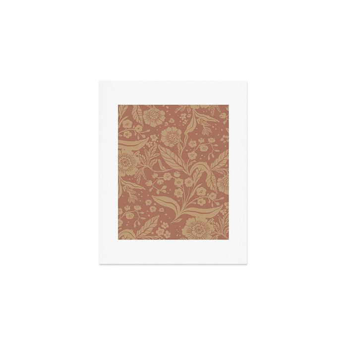 Terracotta and Golden Floral Pattern   Art Print Gallery Image 1