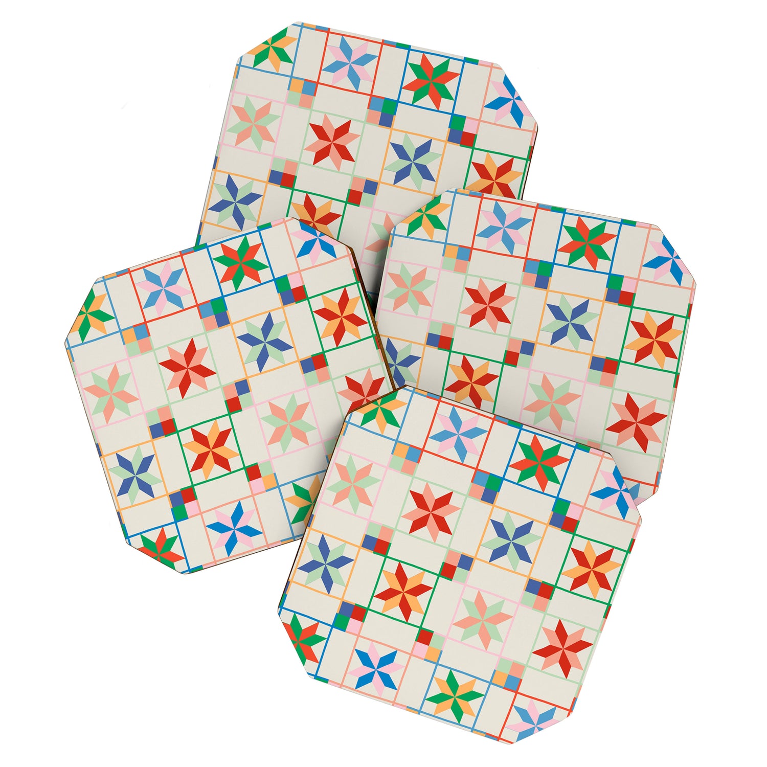 Vibrant  Colorful Star Quilt Pattern Coaster Gallery Image 1